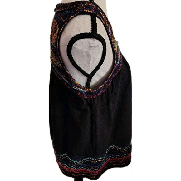 Anthropologie Top Size 2 Black Embroidered Cotton Keyhole Button Sleeveless - Picture 4 of 10